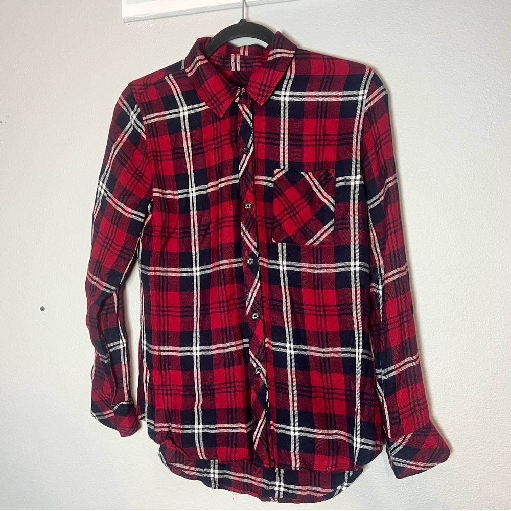 Rails Hunter Plaid Button Up Shirt Cherry Navy White Size XS Soft - Picture 3 of 12